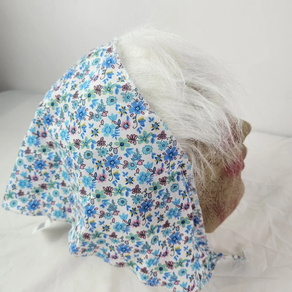 Creepy Old Lady Halloween Mask Face Witch Scary Grandma Mask with Hair & Scarf